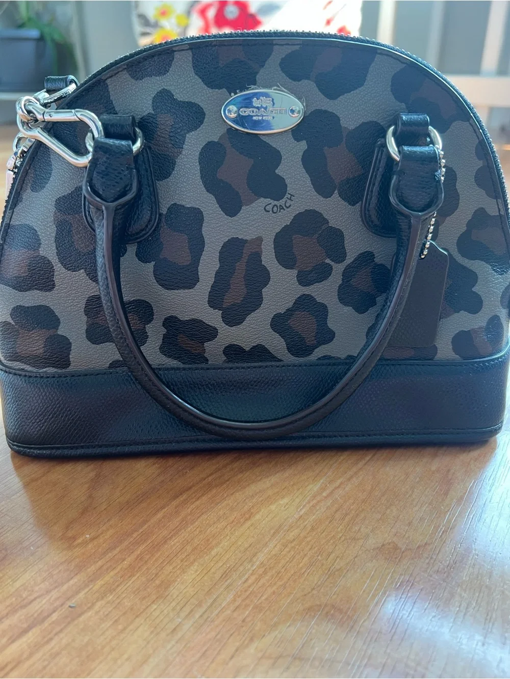 Coach Leopard Print Crossbody- Black/Brown